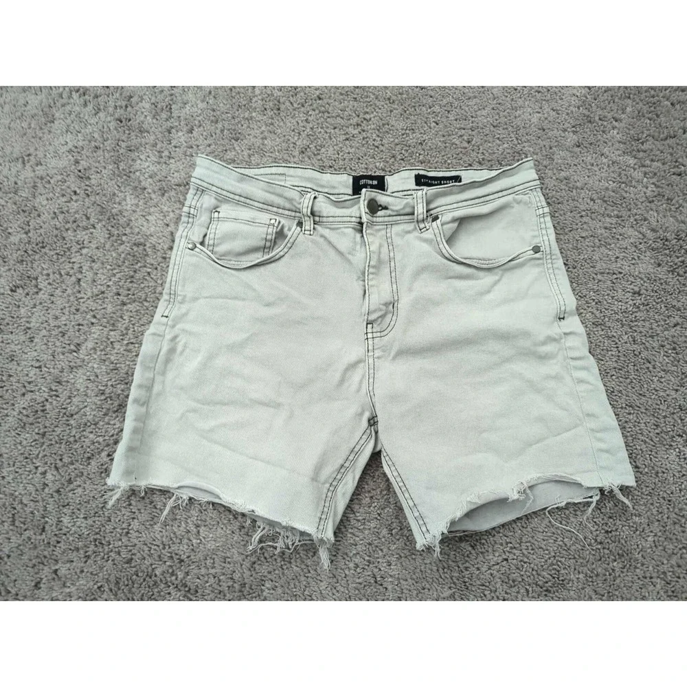 Cotton On Shorts Mens 32 Gray Denim Straight Frayed Hem Stretch‎ Casual